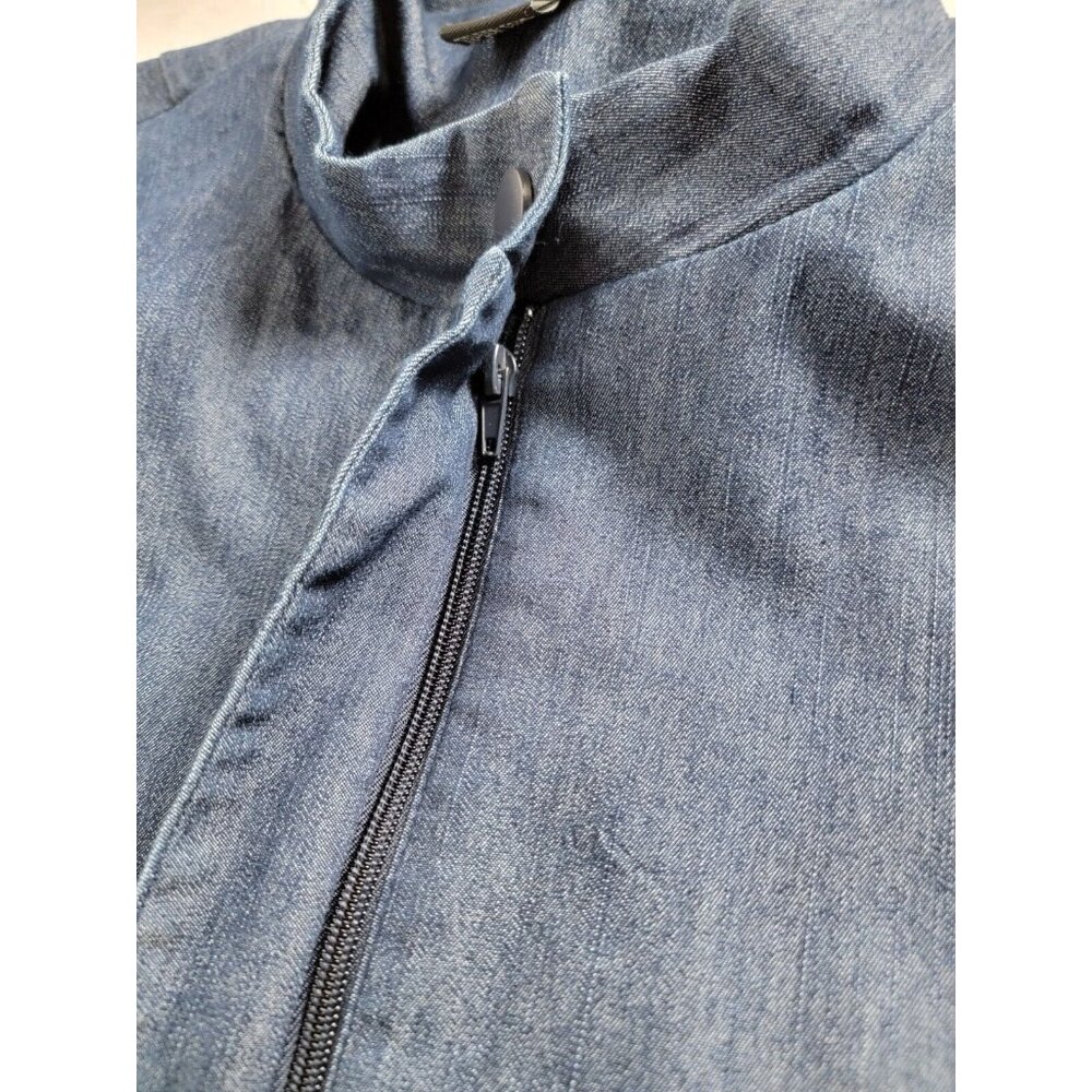 Sandro Women Zip Snap Up Chambray Jacket Size 1X Blue Drawstring Pockets Stretch - Picture 5 of 8